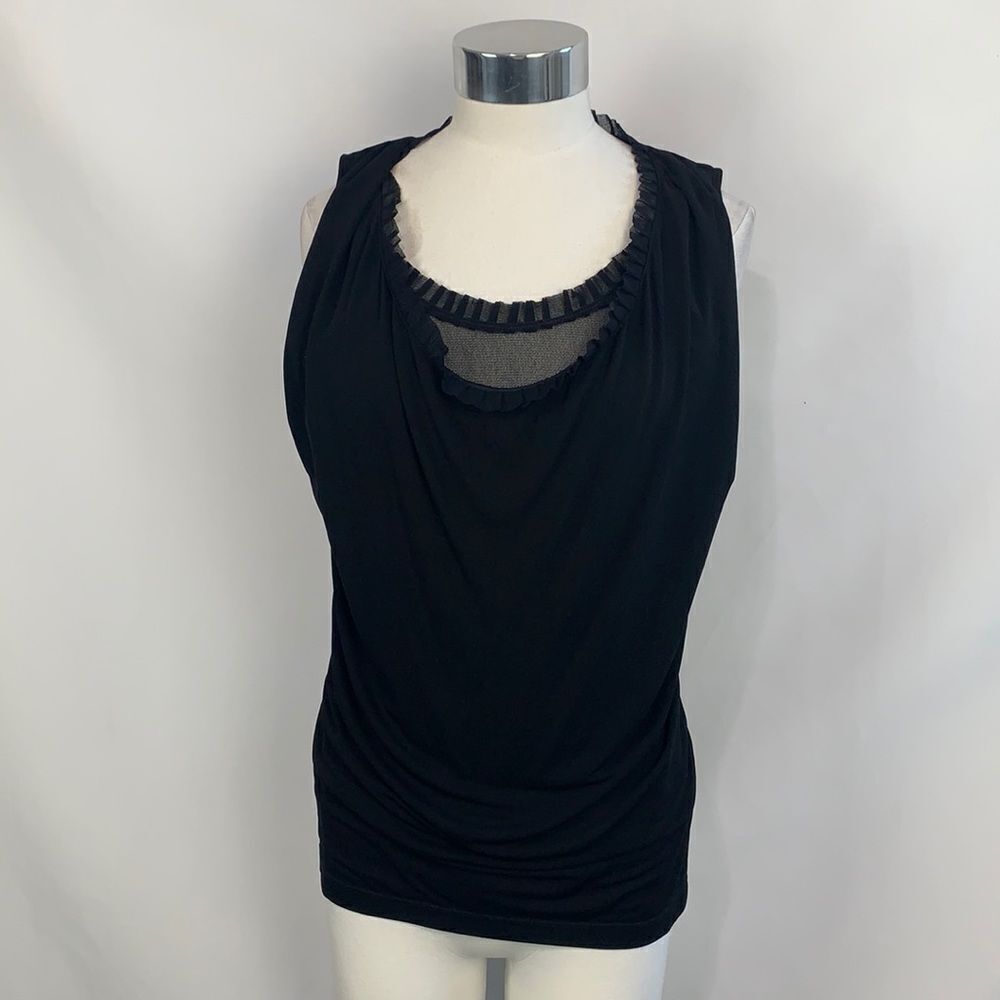 Fuzzi black mesh drape neck tank top